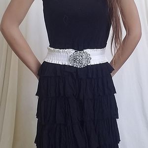 Rhinestone Buckle Belt- White